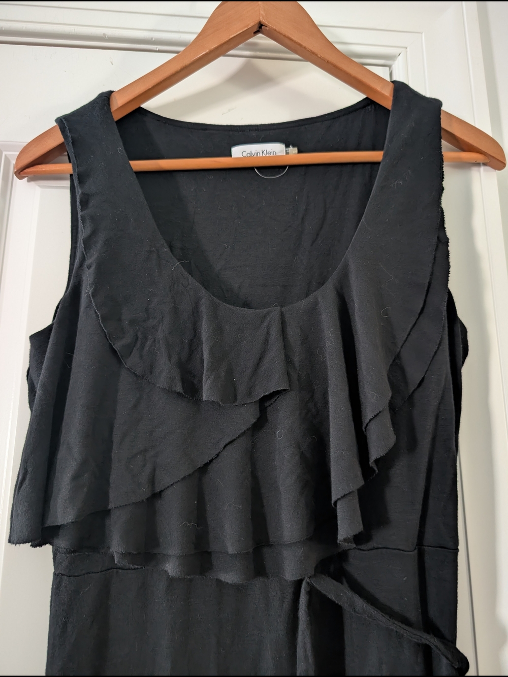 Calvin Klein Black Sleeveless Ruffle Maxi Dress Size 12 W Stretch - Picture 2 of 7